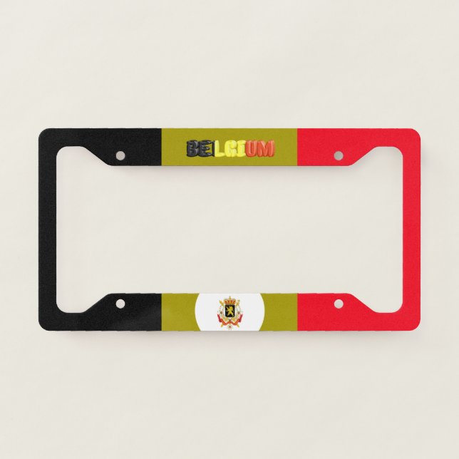 Belgian flag-coat of arms  license plate frame (Front)