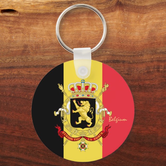 Belgian flag, emblem & Belgium holiday / sports Keychain (Front)