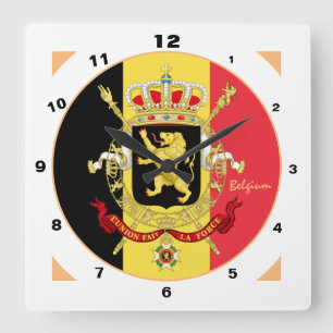 Belgian Flag, Emblem & Belgium trendy fashion Square Wall Clock