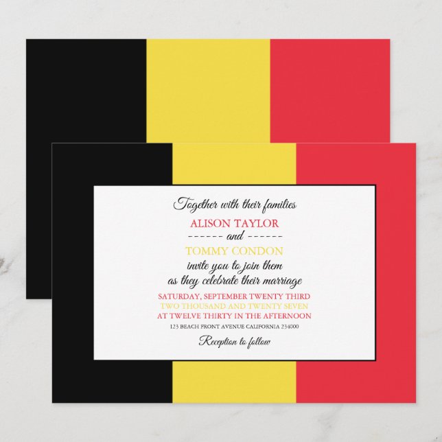 Belgian Flag, Flag of Belgium Wedding Invitation (Front/Back)