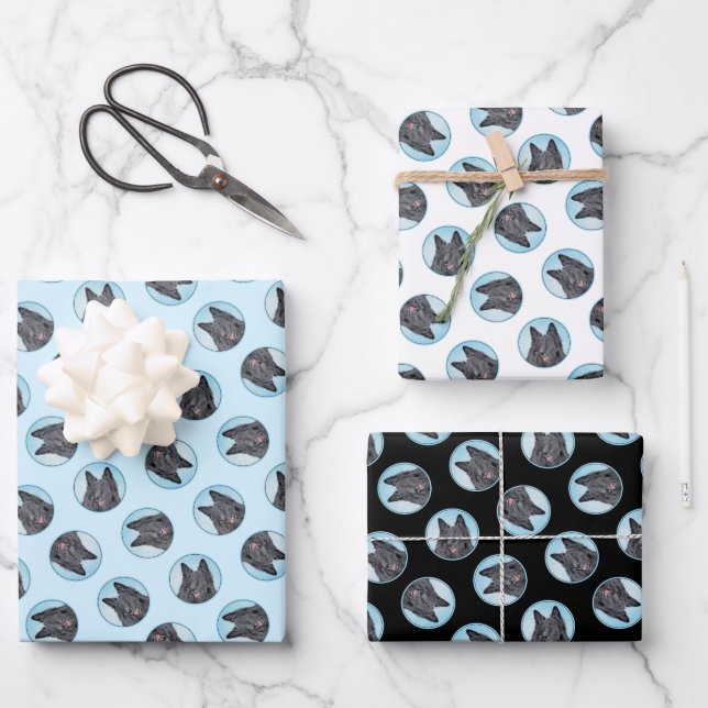 Belgian Groenendael Sheepdog Black Painting Dog Ar Wrapping Paper Sheets (Front)
