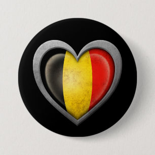 Belgian Heart Flag with Metal Effect Pinback Button