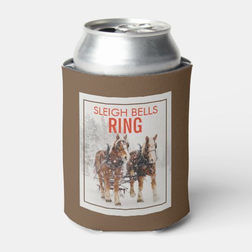 Belgian Horse Team Sleigh Bells Ring Can Cooler