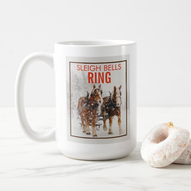 Belgian Horse Team Sleigh Bells Ring Coffee Mug (With Donut)