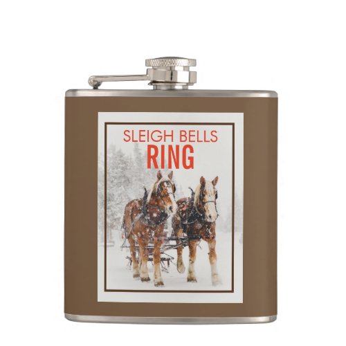 Belgian Horse Team Sleigh Bells Ring Flask