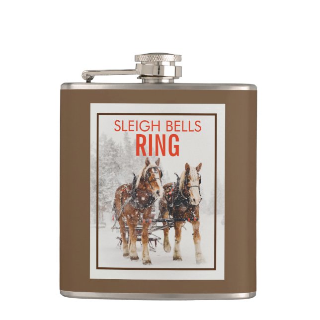 Belgian Horse Team Sleigh Bells Ring Flask (Front)