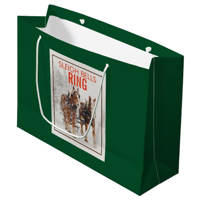Belgian Horse Team Sleigh Bells Ring Large Gift Bag (Front Angled)