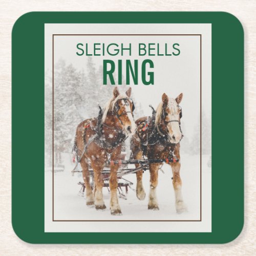 Belgian Horse Team Sleigh Bells Ring Square Paper Coaster