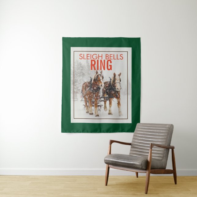 Belgian Horse Team Sleigh Bells Ring Tapestry (In Situ)