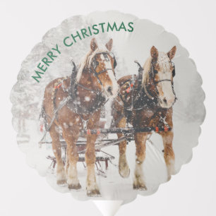 Belgian Horse Team Wintery Christmas Scene Balloon