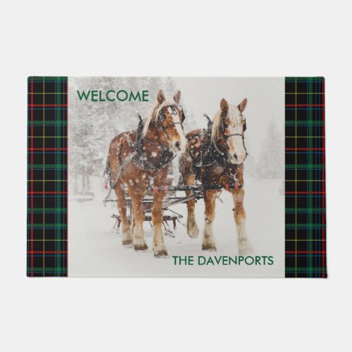 Belgian Horse Team Wintery Christmas Scene Doormat
