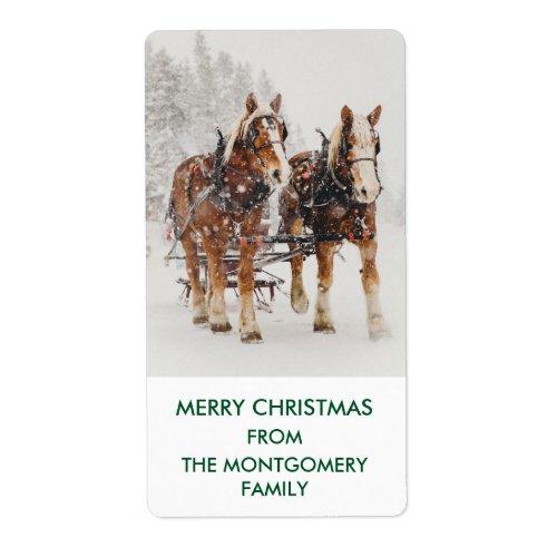 Belgian Horse Team Wintery Christmas Scene Gift Label