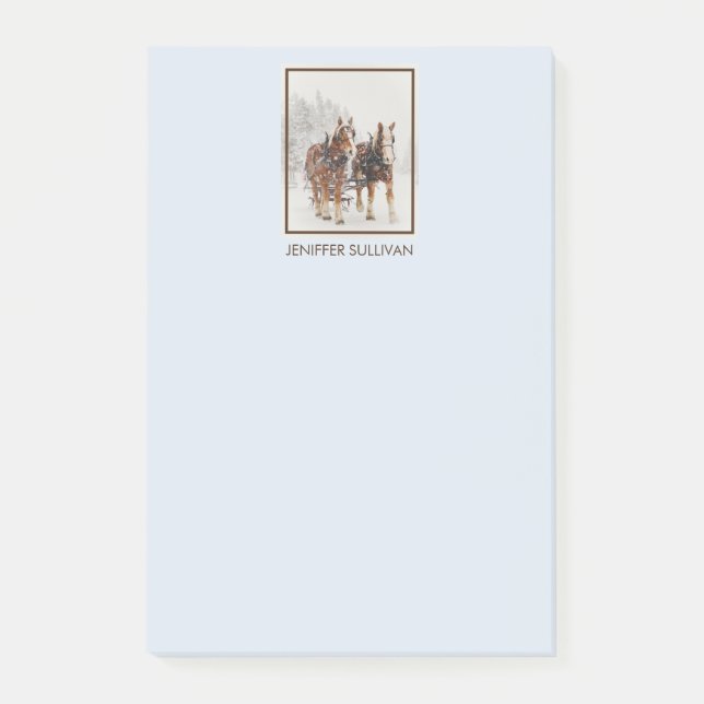 Belgian Horse Team Wintery Christmas Scene Post-it Notes (Front)