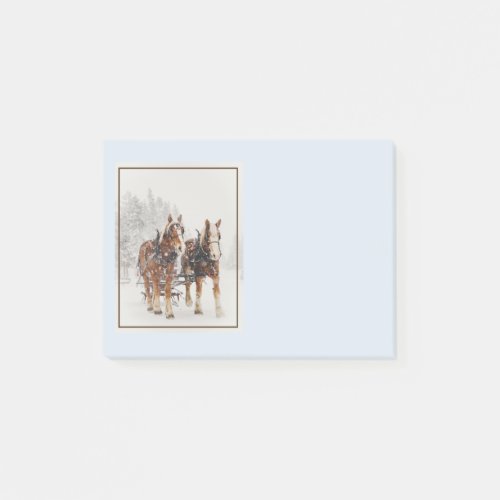 Belgian Horse Team Wintery Christmas Scene Post_it Notes