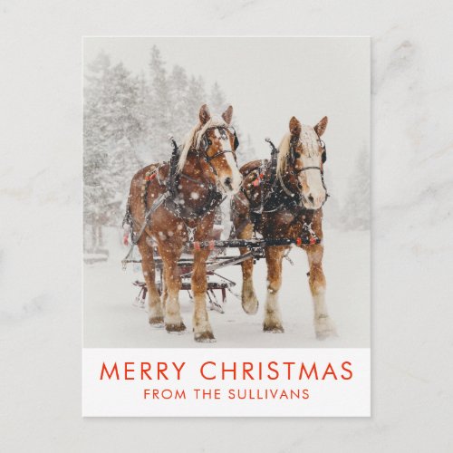 Belgian Horse Team Wintery Christmas Scene Postcard