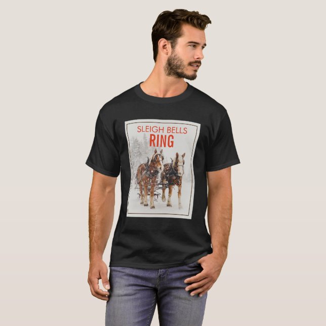 Belgian Horse Team Wintery Christmas Scene T-Shirt (Front Full)