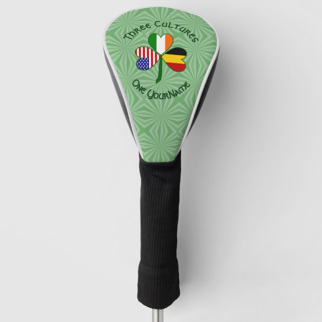 Belgian Irish American Flags Shamrock Personalized Golf Head Cover (Front)