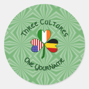 Belgian Irish American Shamrock Flag Personalized Classic Round Sticker