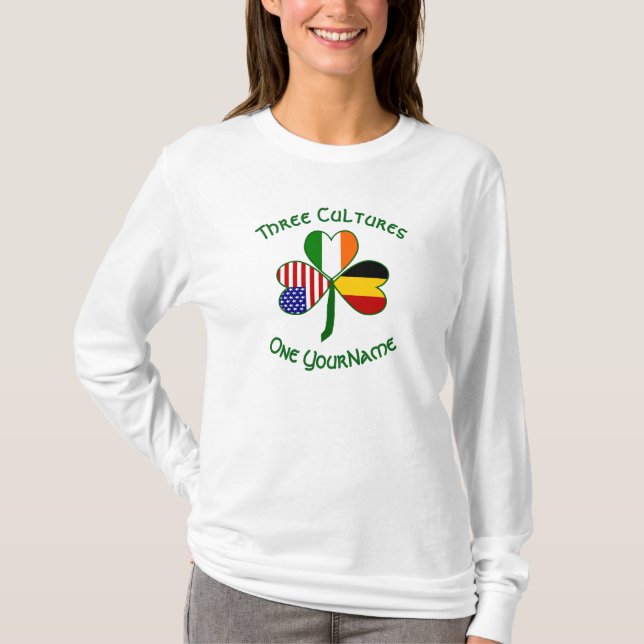 Belgian Irish American Shamrock Flag Personalized  T-Shirt (Front)