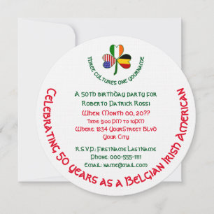 Belgian Irish USA Shamrock Personalized Birthday Invitation
