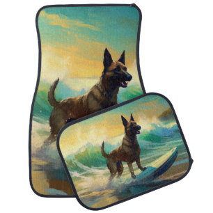Belgian Malinoi Beach Surfing Painting Car Floor Mat