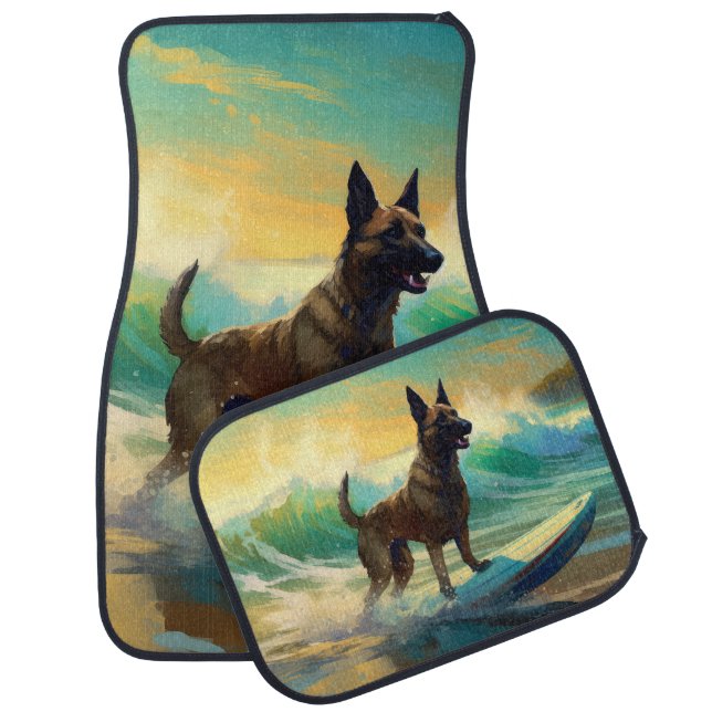 Belgian Malinoi Beach Surfing Painting Car Floor Mat (Set)