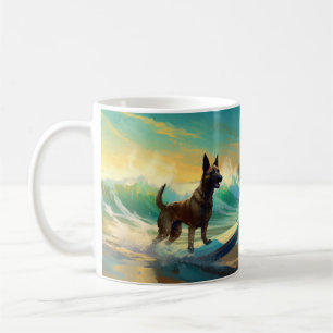 Belgian Malinoi Beach Surfing Painting Coffee Mug