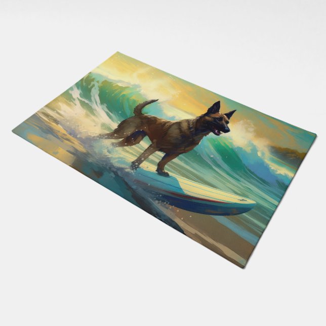 Belgian Malinoi Beach Surfing Painting Doormat (Angled)
