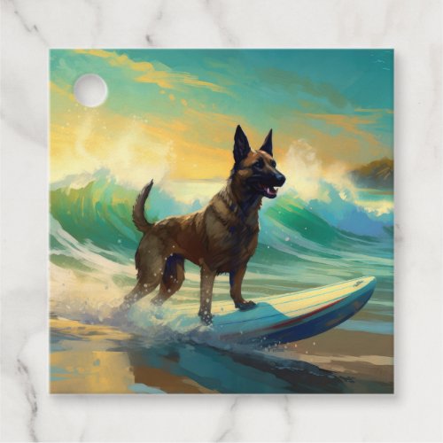 Belgian Malinoi Beach Surfing Painting Favor Tags