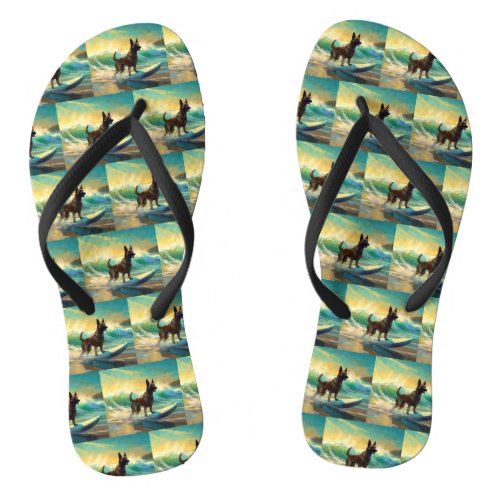 Belgian Malinoi Beach Surfing Painting Flip Flops