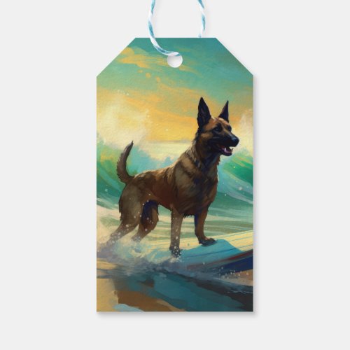 Belgian Malinoi Beach Surfing Painting Gift Tags