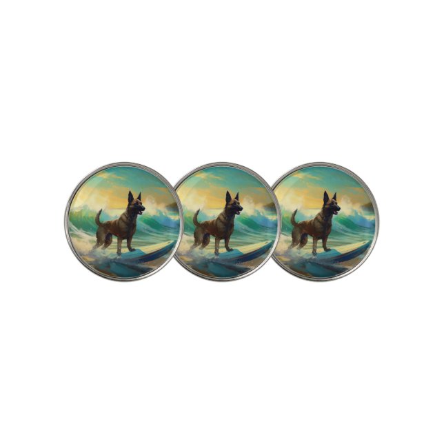 Belgian Malinoi Beach Surfing Painting Golf Ball Marker (3 Up)