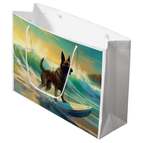 Belgian Malinoi Beach Surfing Painting Large Gift Bag