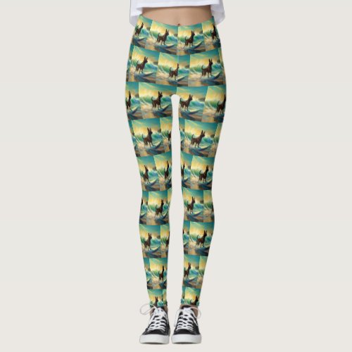 Belgian Malinoi Beach Surfing Painting Leggings