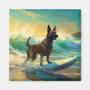 Belgian Malinoi Beach Surfing Painting Magnet