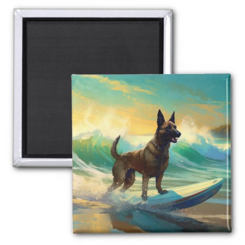 Belgian Malinoi Beach Surfing Painting Magnet