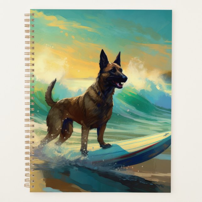 Belgian Malinoi Beach Surfing Painting Planner (Front)