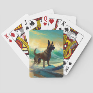 Belgian Malinoi Beach Surfing Painting Poker Cards