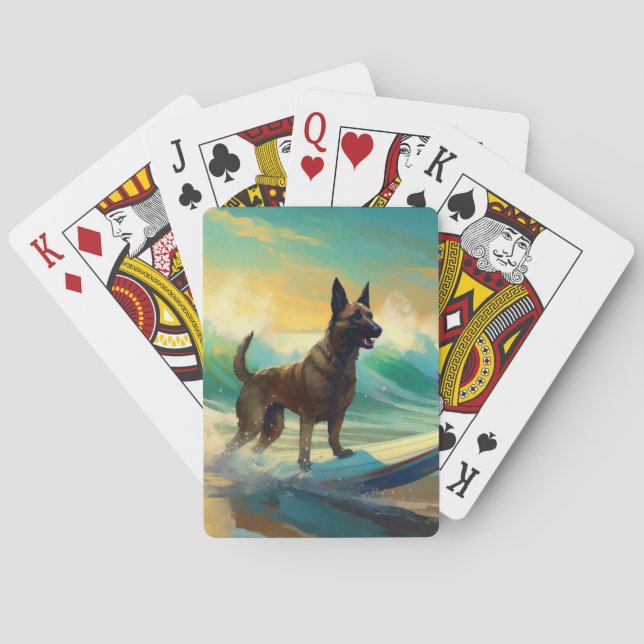 Belgian Malinoi Beach Surfing Painting Poker Cards (Back)