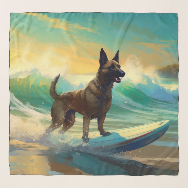Belgian Malinoi Beach Surfing Painting Scarf (Front)