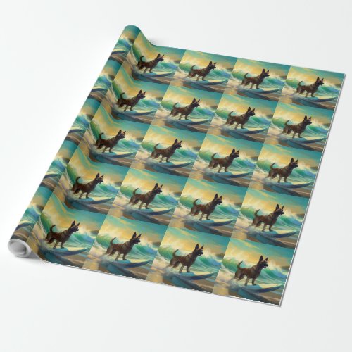 Belgian Malinoi Beach Surfing Painting Wrapping Paper
