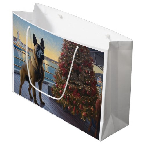 Belgian Malinoi Christmas Cruise Pawsome Holiday  Large Gift Bag