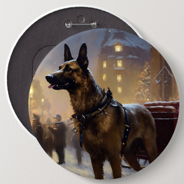 Belgian Malinoi Christmas Festive Season  Button (Front & Back)