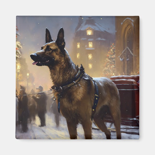 Belgian Malinoi Christmas Festive Season  Magnet (Front)