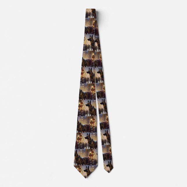 Belgian Malinoi Christmas Festive Season  Neck Tie (Front)