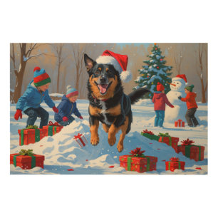 Belgian Malinoi Christmas Festive Snow Scene Wood Wall Art