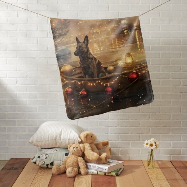 Belgian Malinoi Christmas Festive Voyage Baby Blanket (In Situ)