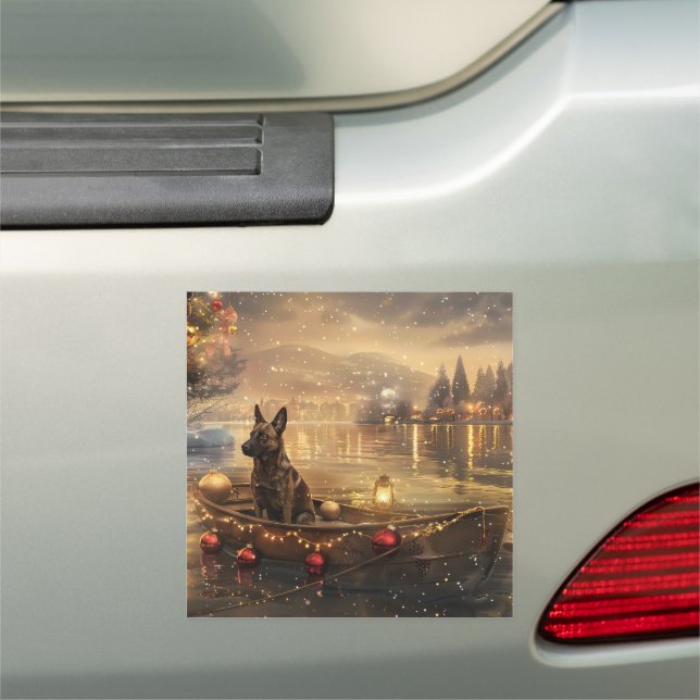 Belgian Malinoi Christmas Festive Voyage Car Magnet (In Situ)