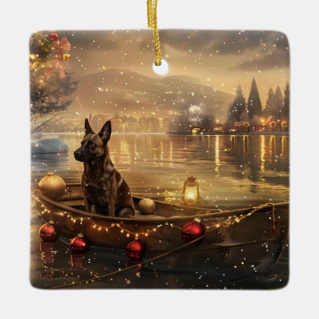 Belgian Malinoi Christmas Festive Voyage Ceramic Ornament (Front)