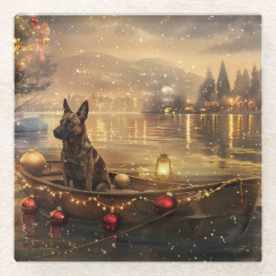 Belgian Malinoi Christmas Festive Voyage Glass Coaster